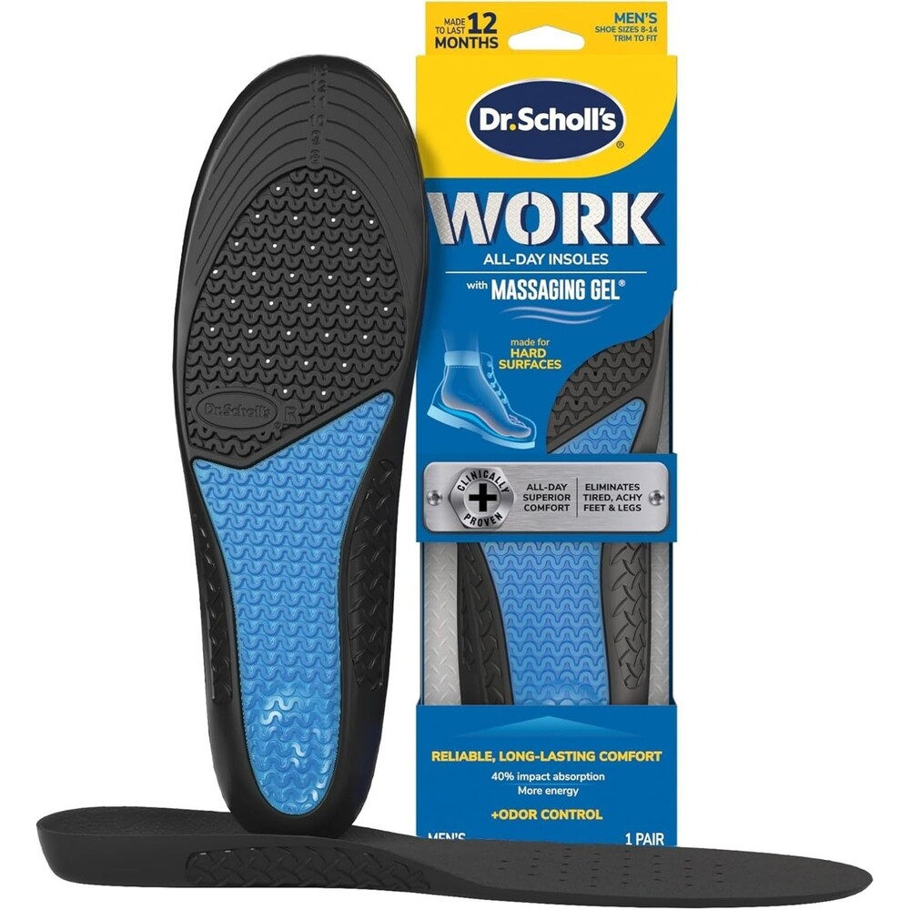 Dr. Scholl's Work All-Day Comfort Insoles Black Men's 8-14 Massaging Gel 1 Pair